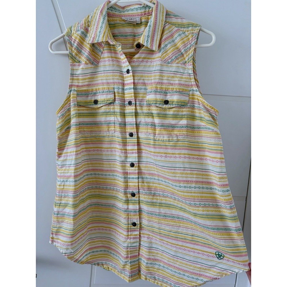 Ariat Jasmine Pastel Striped Sleeveless Western Button Down Shirt Medium